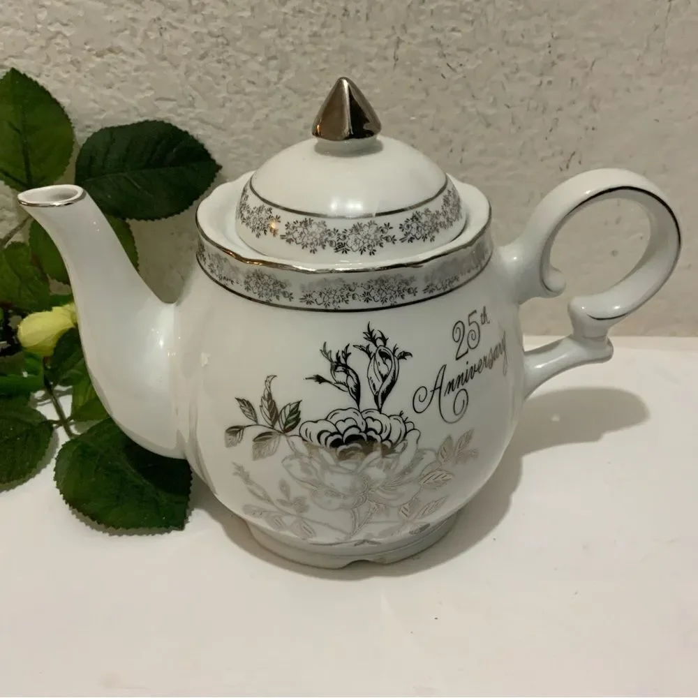 VTG Norcrest Fine 25th Anniversary Chatillon Fine Tea Pot China Silver Muscial